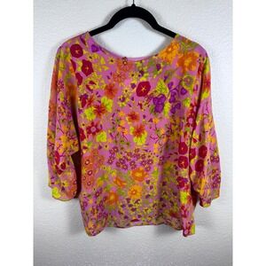 Weekend MaxMara Floral 100% Silk Blouse Women 8 Flowy‎ Designer Luxury Colorful